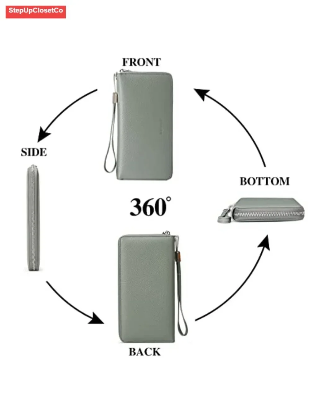 Leather RFID Blocking Zip Around Large Capacity Long Wallet with Wristlet